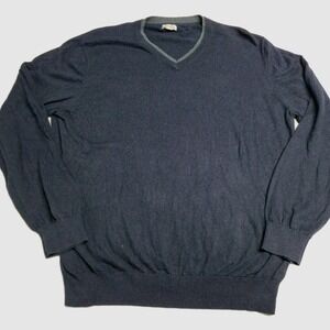 Merona Men's XXL Sweater Navy Blue Cotton Cashmere Blend V-Neck Soft Classic
